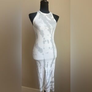 Zara Grey/White Sleeveless , mock Ribbed Tie Dye print Dress - midi